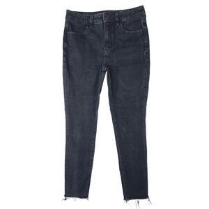 American Eagle Dream Stretch High Rise Skinny Jeans Black Raw Hem Womens Size 6